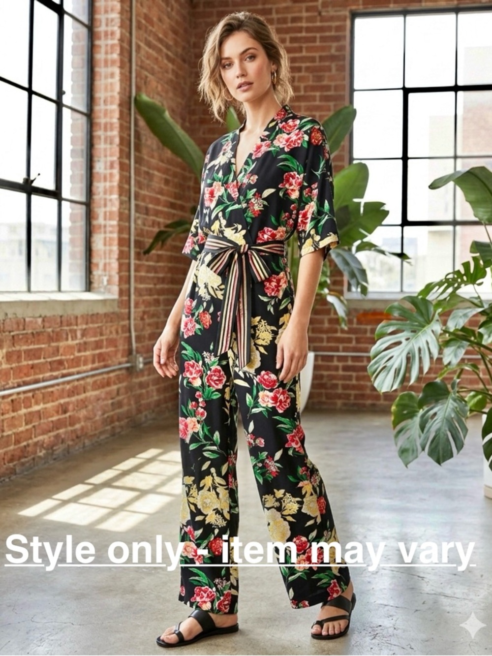 Tea & Cup Women’s Floral Black Jumpsuit Wrap Small Grunge Retro Kimono Tropical
